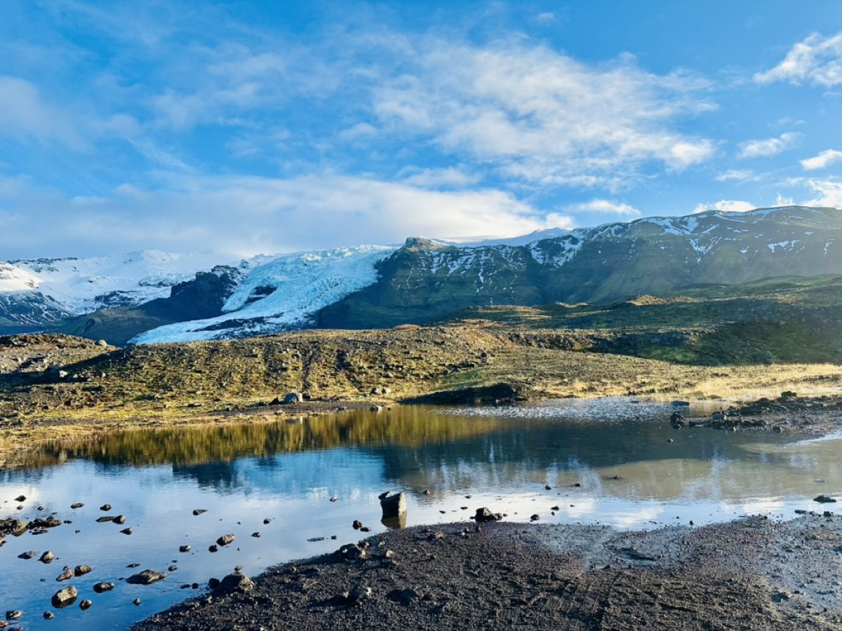 Glacier, mountains, and water in Iceland